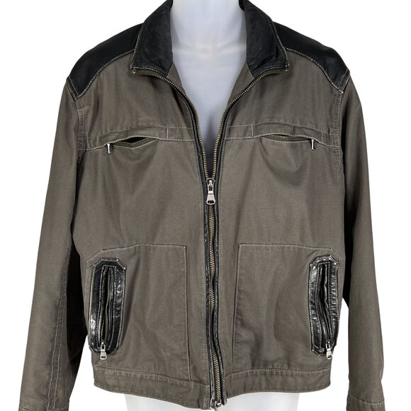 Tommy Bahama Mens XL Moto Canvas Jacket Black Leather Accents Zip Pockets Biker - Picture 3 of 16